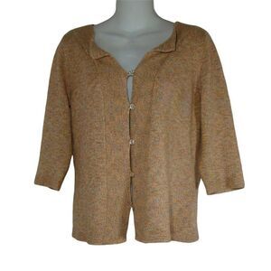 J. Jill Peach & Sage Green Marled Button-Down Cardigan Size Small